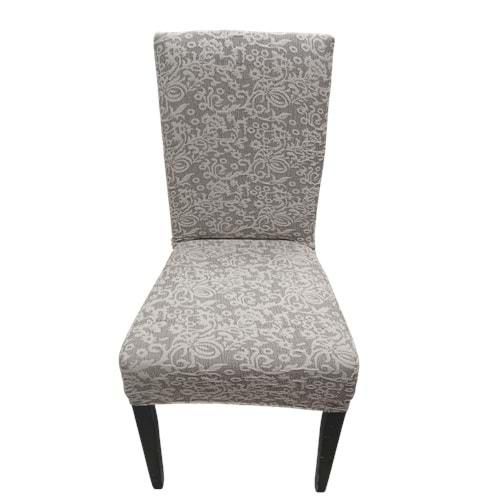 MANDAŞ 6LI SET Jakarlı Lastikli Eteksiz Sandalye Kılıfı-Sarmaşık Desen Krem