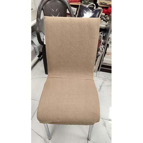 MANDAŞ 6LI SET Jakarlı Lastikli Eteksiz Sandalye Kılıfı-Yaprak Desen Kahve