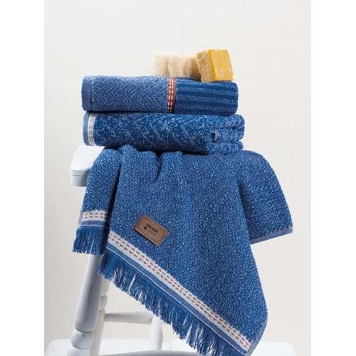 Cotton Box 3'lü Jakarlı Havlu Seti Çantalı (50x90)-Denim Mavi