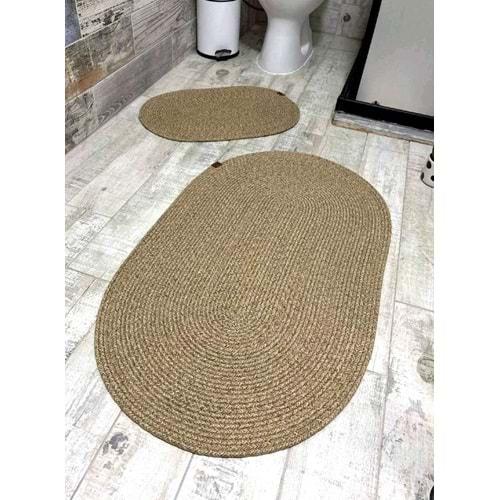 Jüt Hasır 2li Banyo Paspas Takımı-Bej Kırçıllı