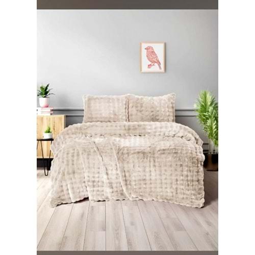 Merinos Diamond Kürk Comforter Set, Çift Kişilik Yorgan Seti (220x240)-Bubble Bej