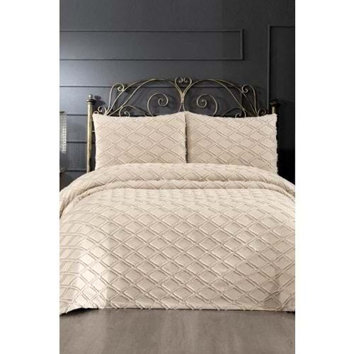 Prestij Puffy Yakut 3 Parça Çift Kişilik Yatak Örtüsü, Pike Örtüsü (250x260)-Kahve