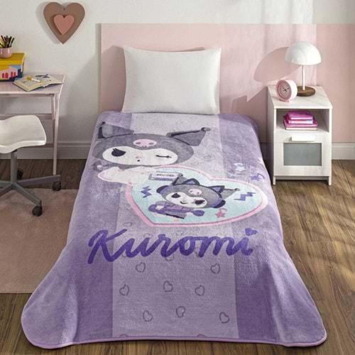 Taç Lisanslı Tek Kişilik Çocuk Battaniye (160x220)-Kuromi Fun