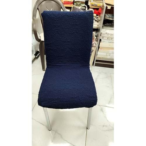 MANDAŞ 6LI SET Jakarlı Lastikli Eteksiz Sandalye Kılıfı-Şal Desen Lacivert