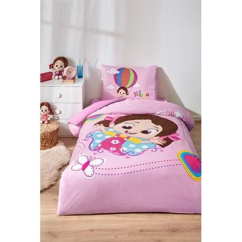 Özdilek Lisanslı Fitted Çarşaflı Tek Kişilik Çocuk Nevresim Takımı-Niloya Kelebek Pembe