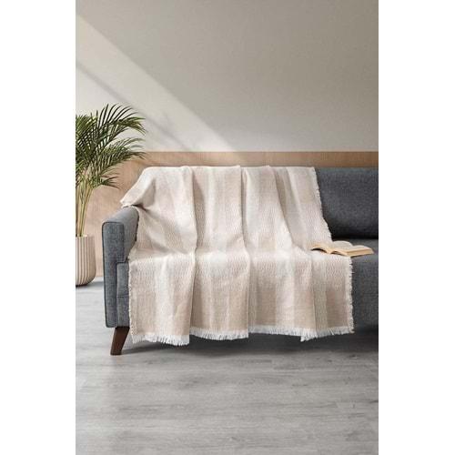 DC Jakarlı Pamuklu Kaymaz Terletmez Koltuk Örtüsü (180x240) - Krem