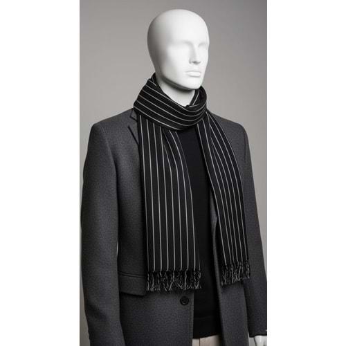 Erkek Likralı Viskon El Dokuma Şal 40*199 CMSiyah/ Beyaz