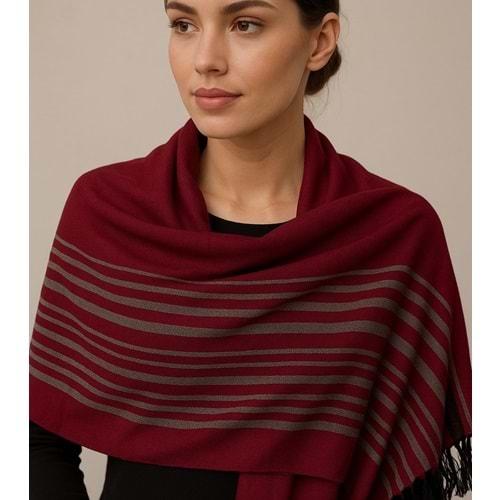 Pamuklu İp El Dokuma Şal -kırmızı /Gri 50*190 CM MT1002