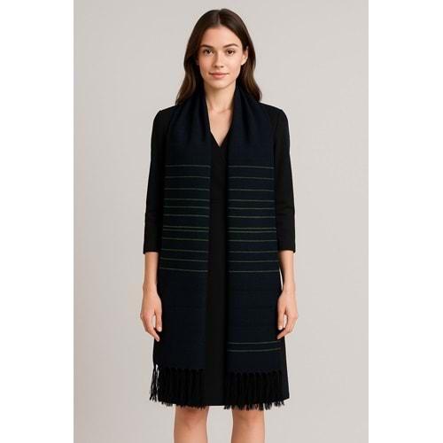 Pamuklu İp El Dokuma Şal -siyah /yeşil 50*190 CM MT1003