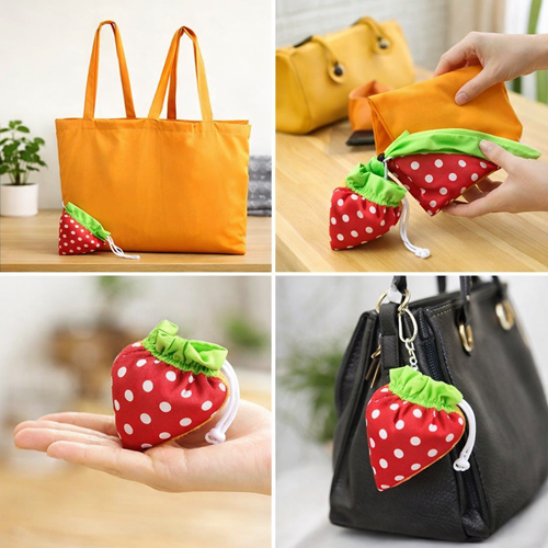 Çilek Çanta, Duck Kumaş Çanta, Alışveriş Torbası (40x50)