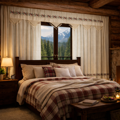 MANDAŞ Kanaviçe İşlemeli Buldan Perdesi (2 fon prç +1 valans )150*215)