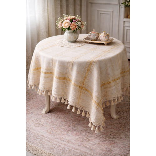 Mandaş Manisa El dokuma İpek Fiskos Örtüsü 90*90 Krem -Altın