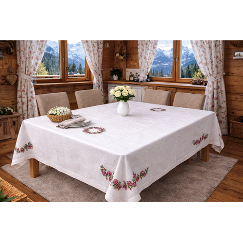 mandaş Kanaviçe işlemeli buldan ipeği masa örtüsü kırmızı 160*160