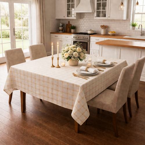 Mandaş Kare desen simli floş ipek masa örtüsü 150*150 gold