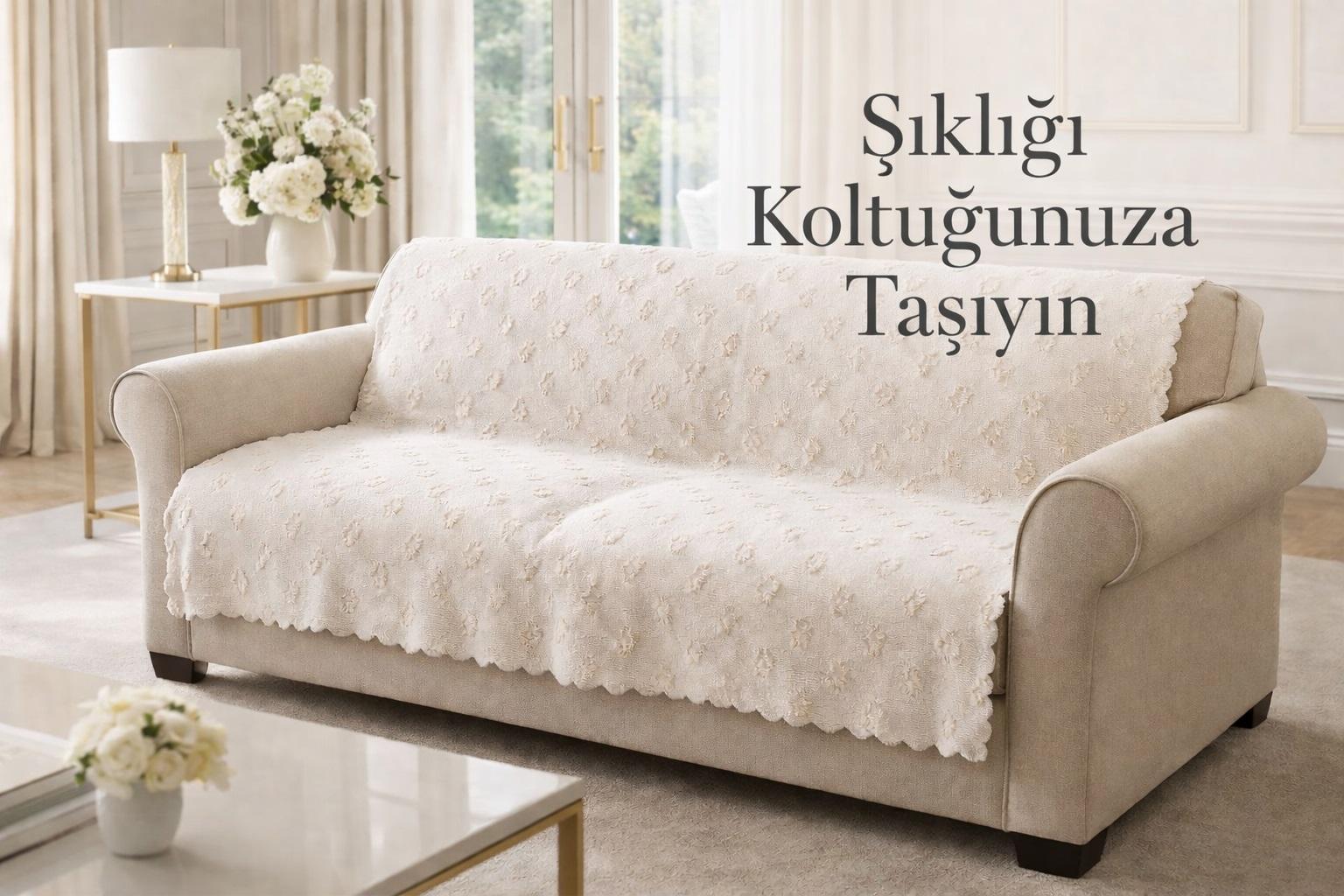 Desenli Kaymaz Sakallı Koltuk Örtüsü